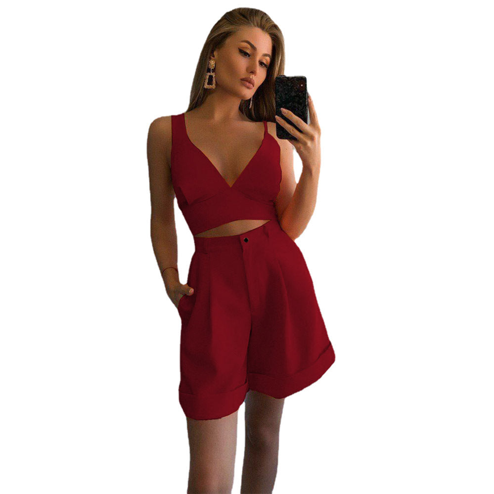 Chic and stylish set for modern women crop top and wide shorts