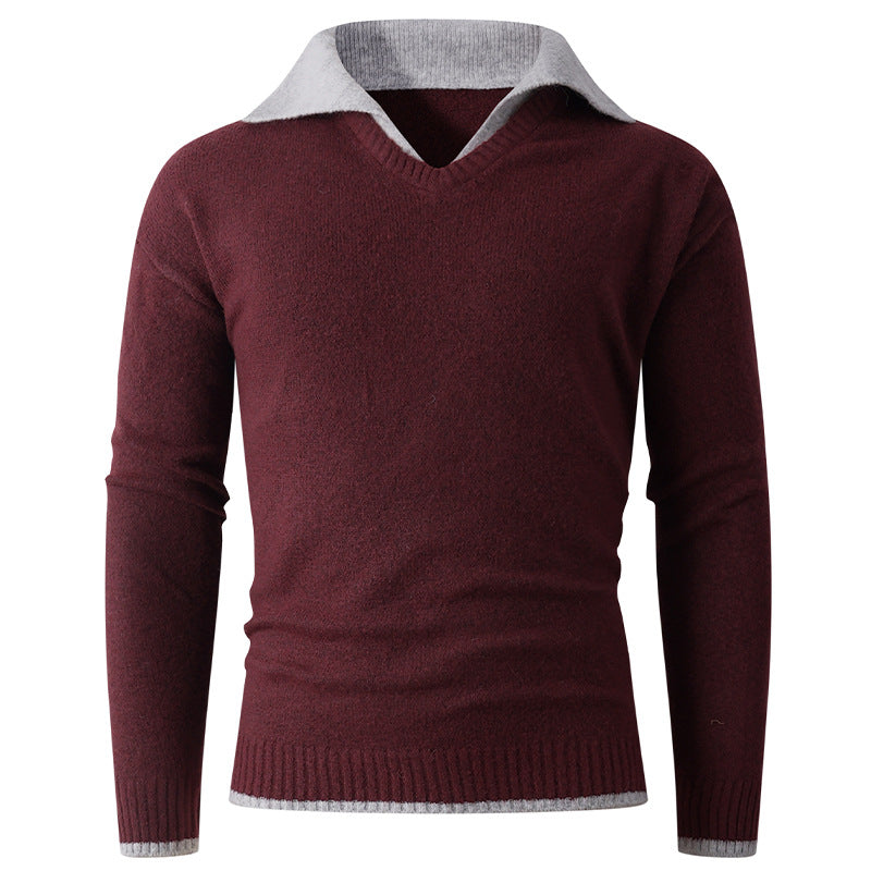 Elegant V-neck sweater for men with contrasting collar Lune London
