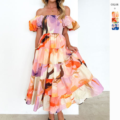 Maxi dress for women with off-shoulder design and voluminous ruffled sleeves Chic & Stil
