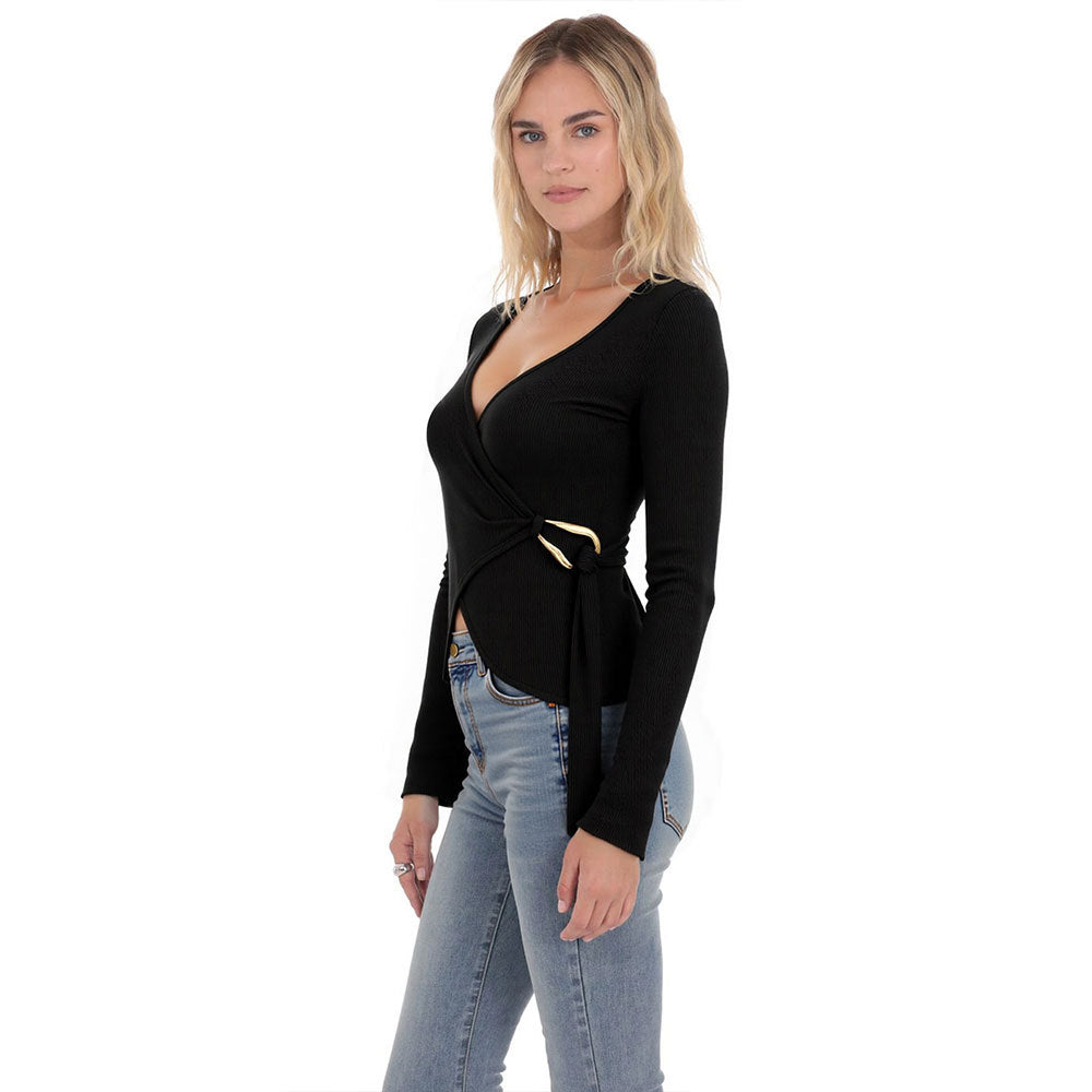 Chemisier Femme à Enveloppe avec Manches Longues et Détails Ruffles Élégants Chic & Stil