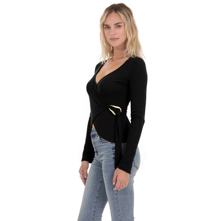 Chemisier Femme à Enveloppe avec Manches Longues et Détails Ruffles Élégants Chic & Stil