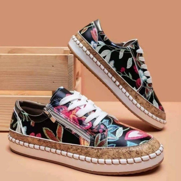 Trendy women's sneakers with floral pattern and practical zipper Lune London