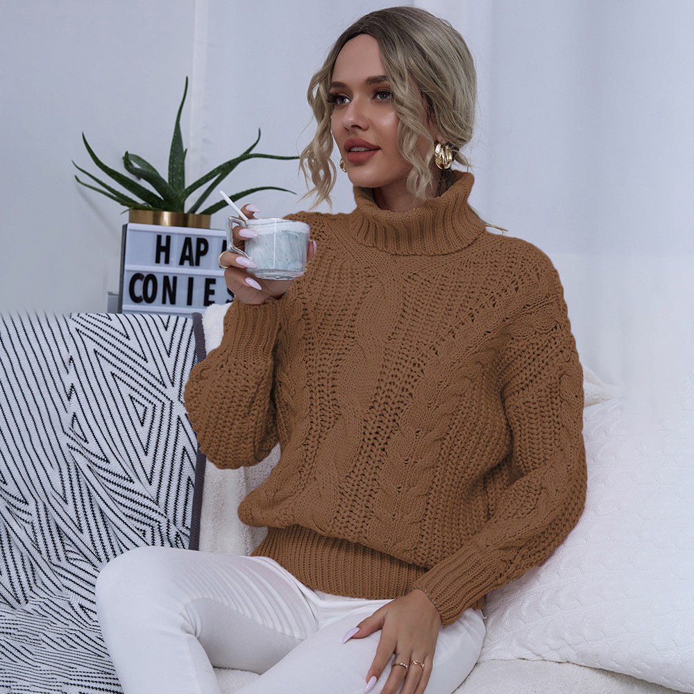 Chunky knit sweater for women with high collar and twisted pattern Lune London