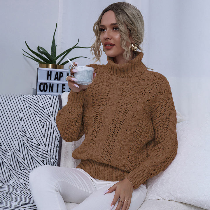 Chunky knit sweater for women with high collar and twisted pattern Lune London