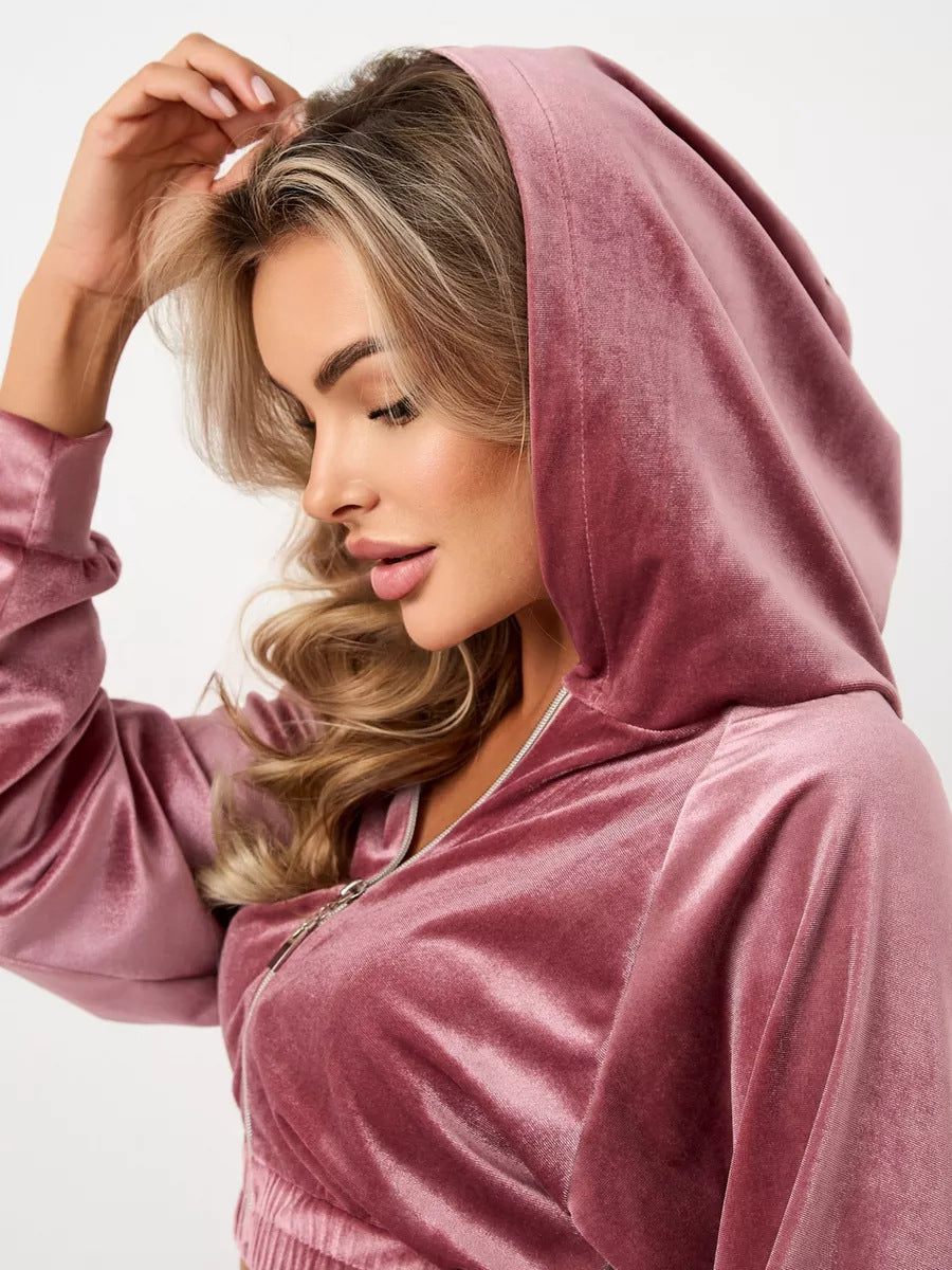 Ladies elegant Fleece-Hoodie with high collar and zipper Lune London