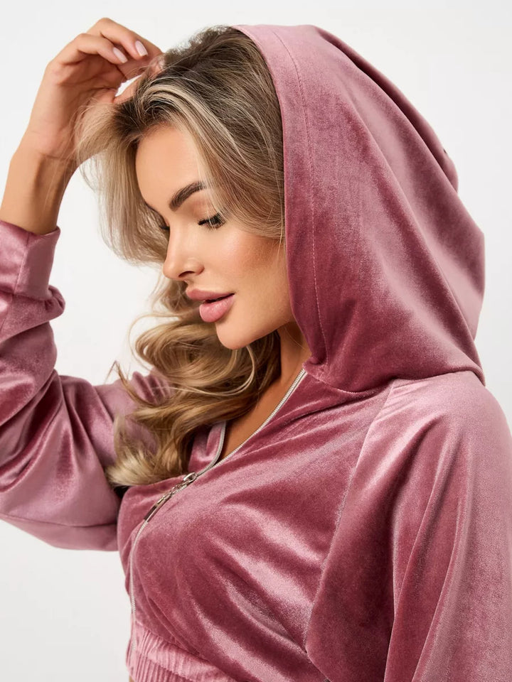 Ladies elegant Fleece-Hoodie with high collar and zipper Lune London