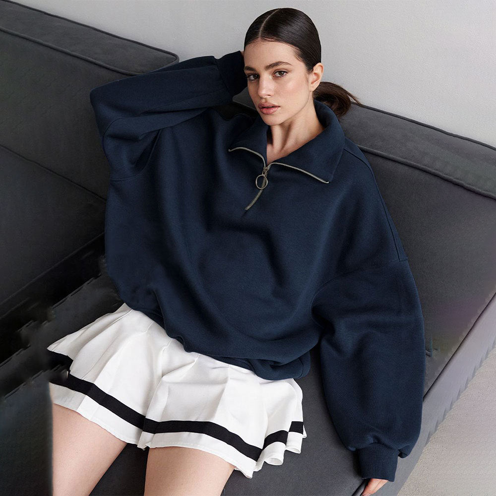 Casual sweater for women with high collar and zipper Lune London