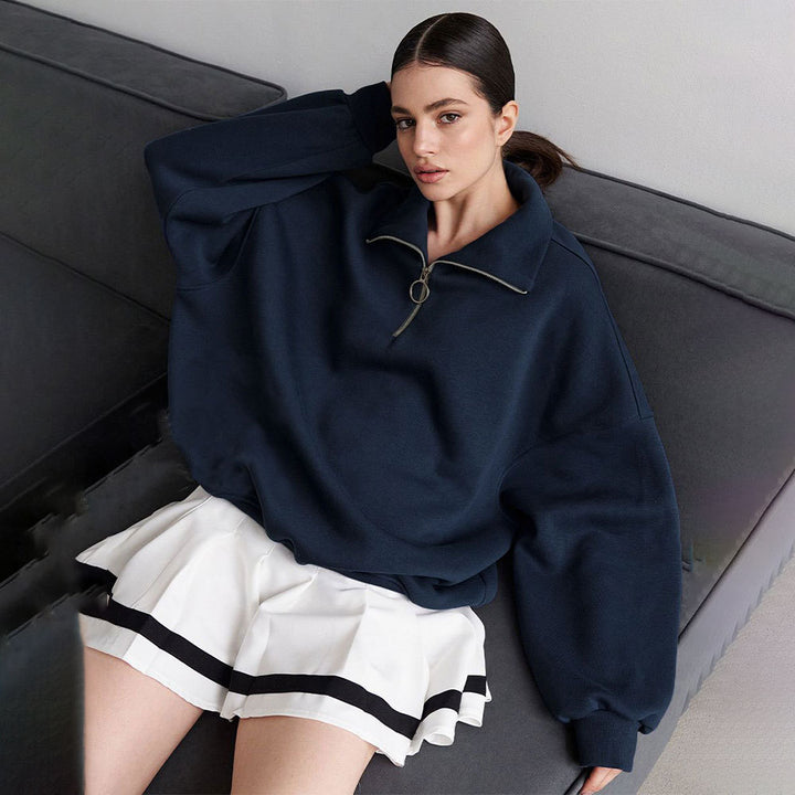 Casual sweater for women with high collar and zipper Lune London