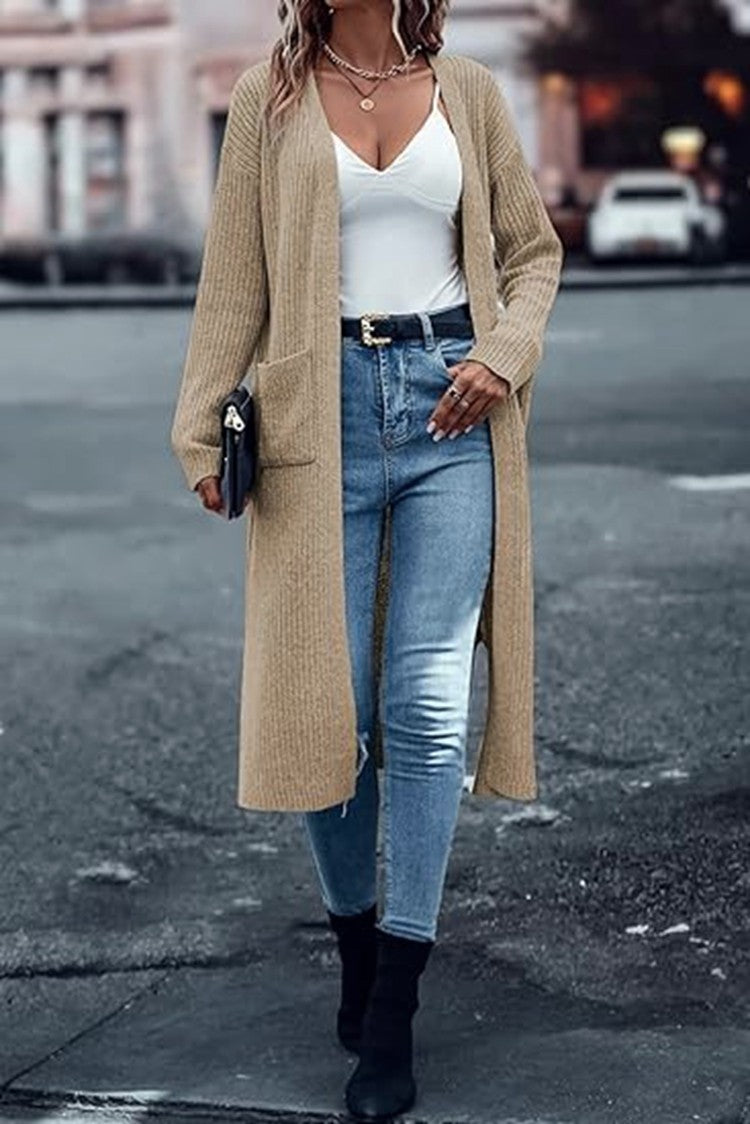Women's Knit Coat with Long Sleeves and Practical Pockets Lune London