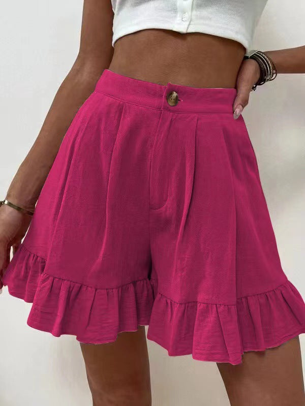 Ruffled shorts for women with elastic waistband and side pockets Lune London