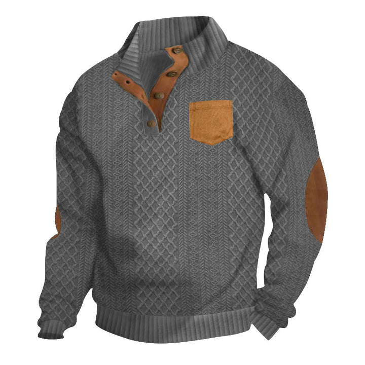 Knitted sweater for men with high collar and button placket Lune London