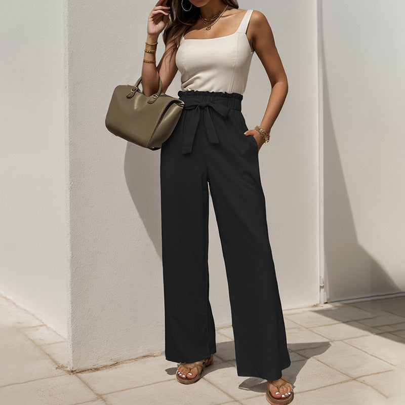 High-waisted wide-leg pants for women with bow detail Lune London
