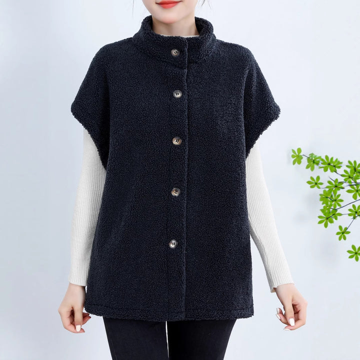 Ladies Cozy Cardigan with Buttons and Chic High Collar