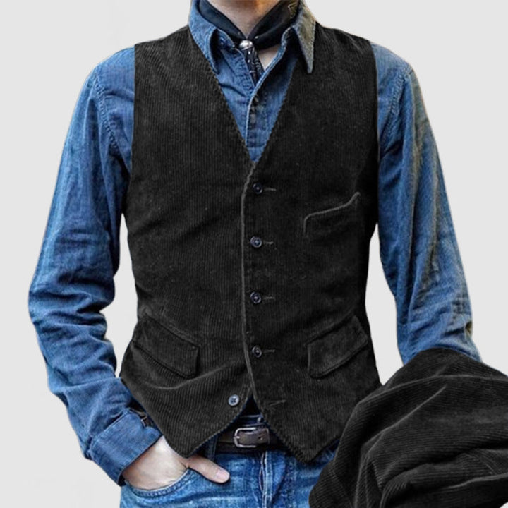 Men's Cord Waistcoat In A Rustic Look with Practical Pockets Lune London