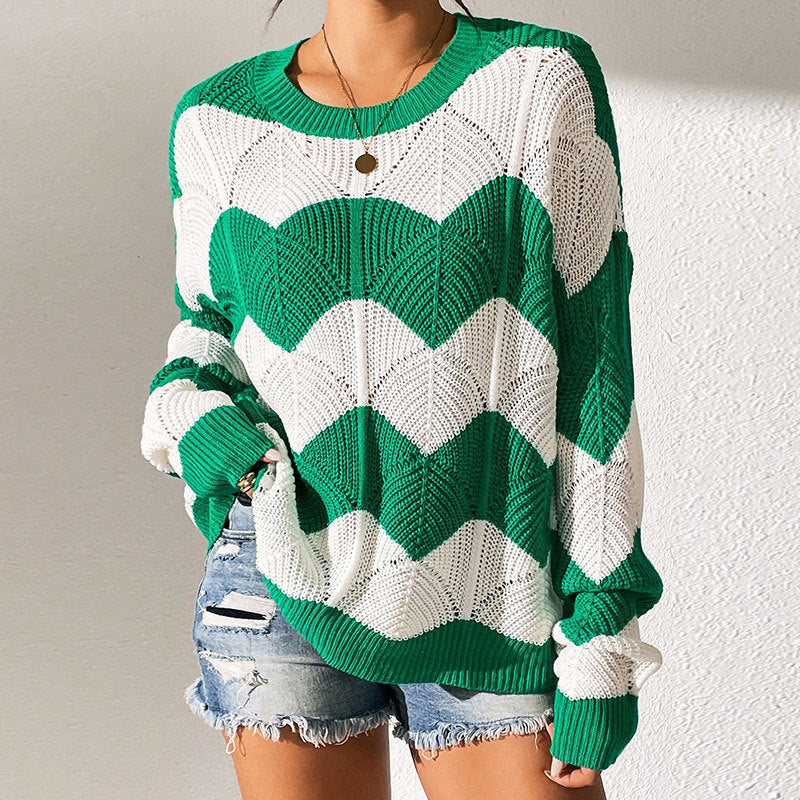 Pull en tricot pour femmes avec motif ondulé et coupe ample Chic & Stil