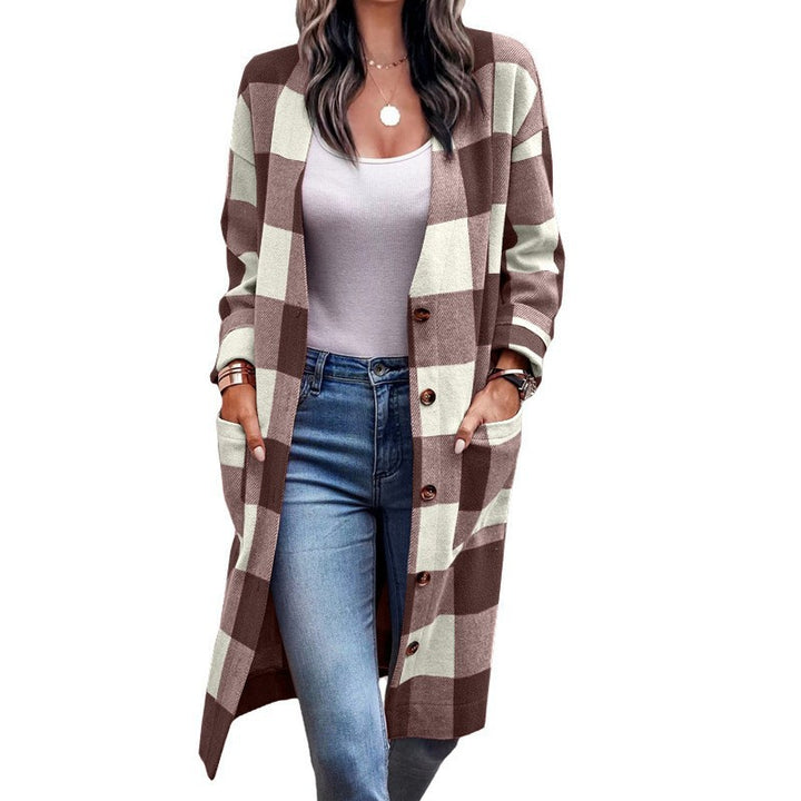 Ladies Long Checkered Coat with Pockets Lune London