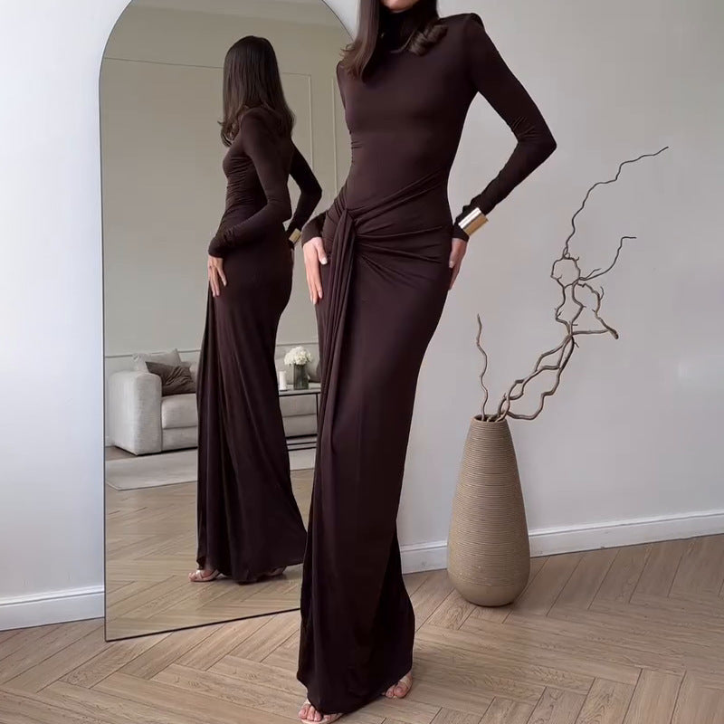 Ladies Elegant Maxi Dress with Pleats and High Slit Lune London