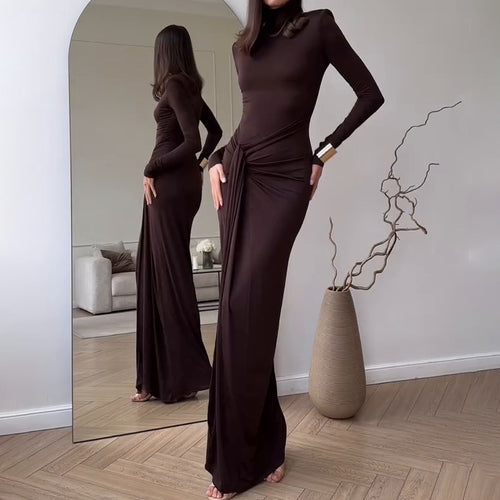 Ladies Elegant Maxi Dress with Pleats and High Slit Lune London