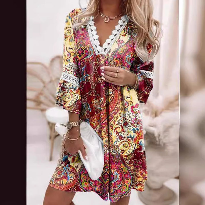 Casual dress for women with V-neck and ruffle details Lune London