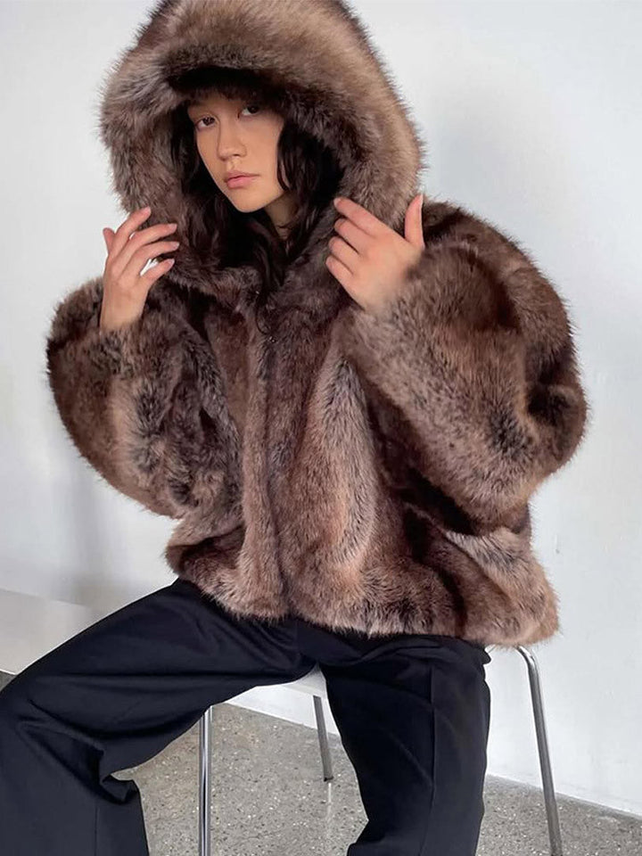 Women's Cozy Faux Fur Jacket with Hood Lune London