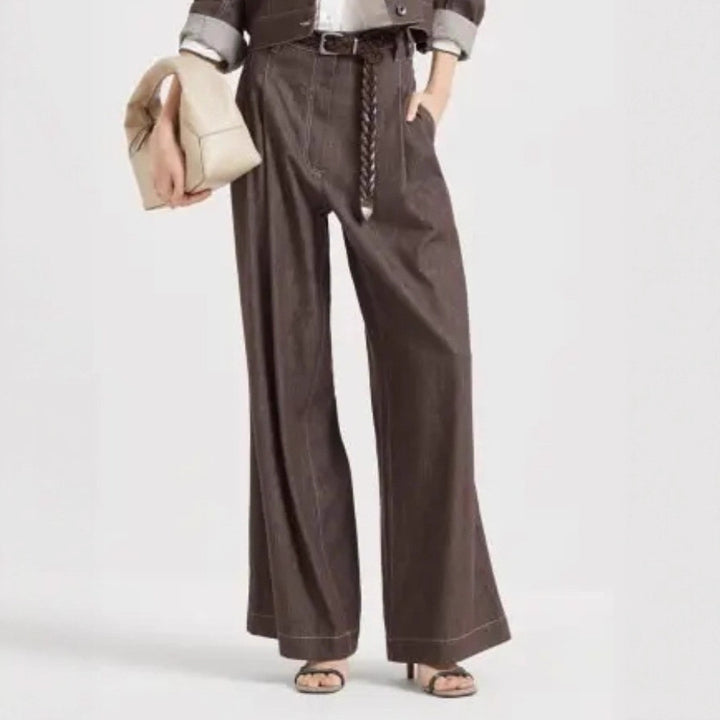 Women Loose Cotton Pants with High Waist and Practical Pockets Lune London