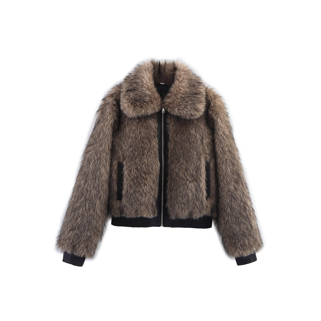 Trendy faux fur jacket for women with asymmetric cut Lune London