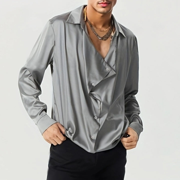 Men's elegant long sleeve shirt with draped button placket and silky finish Lune London
