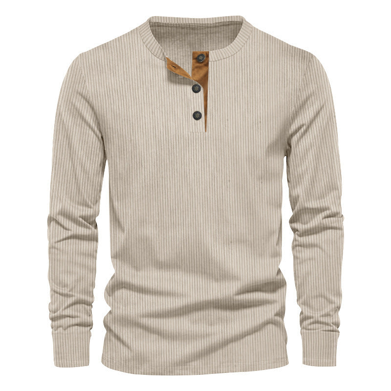 Men's Long Sleeve Henley Shirt with Ribbed Design and Trendy Button Details Lune London
