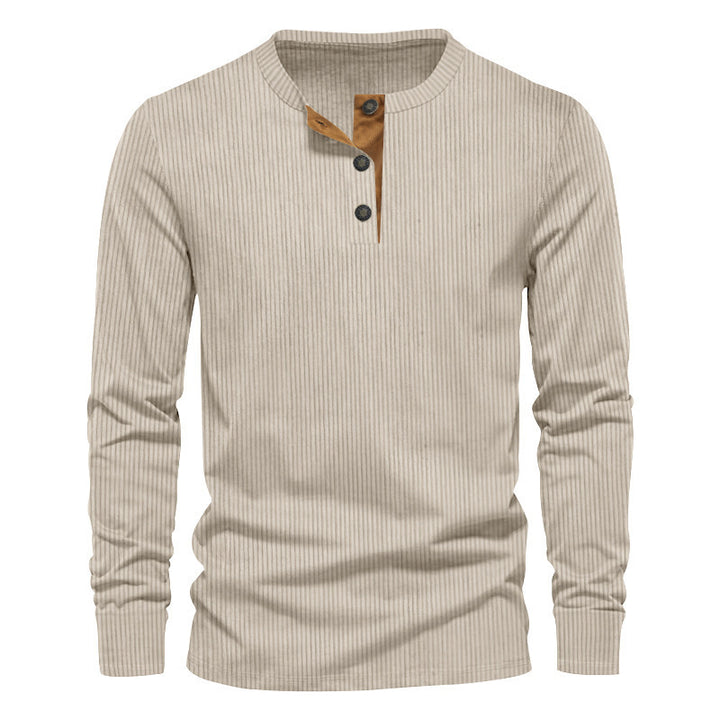 Men's Long Sleeve Henley Shirt with Ribbed Design and Trendy Button Details Lune London