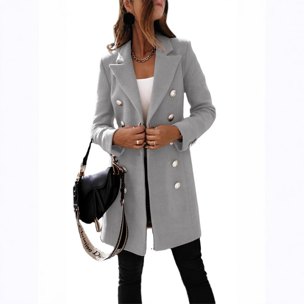 Manteau en laine élégant pour femmes avec patte de boutonnage double et large revers Chic & Stil