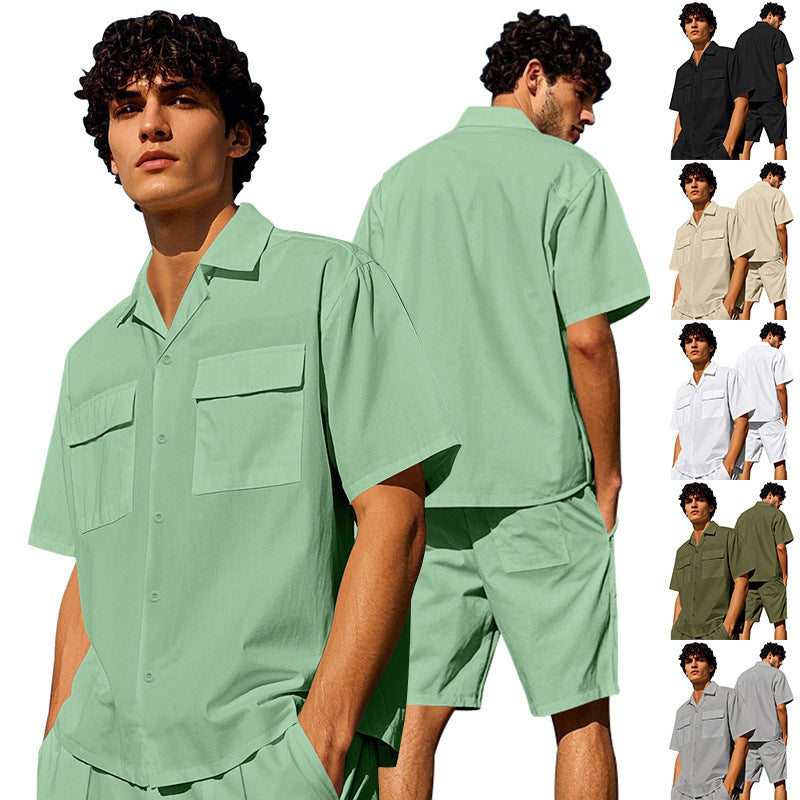 Men's casual short sleeve shirt and chic shorts