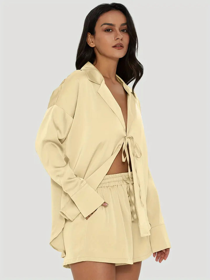 Ladies Chic and Stylish Elegant Short Set with Bow at the Waist