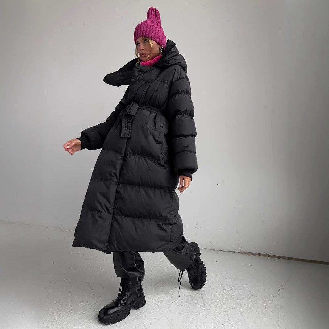 Ladies Long Down Jacket with Hood and Practical Zipper Lune London