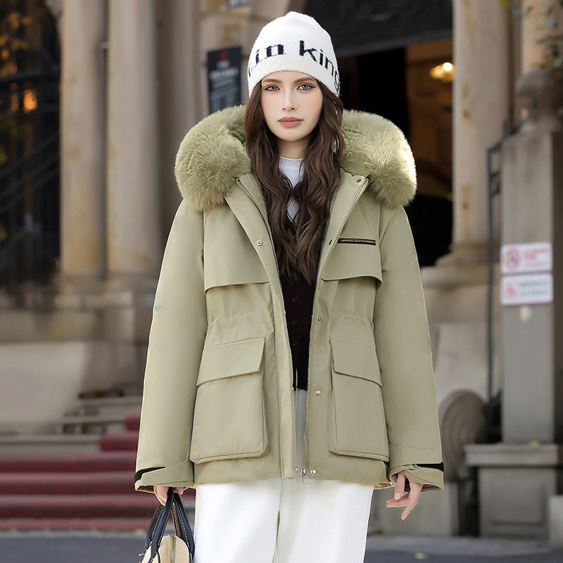 Ladies Elegant and warm winter jacket with removable faux fur collar and practical pockets Lune London