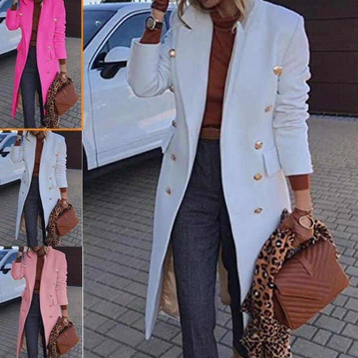 Ladies Elegant Double-Breasted Coat with Gold Buttons and Tailored Fit Lune London