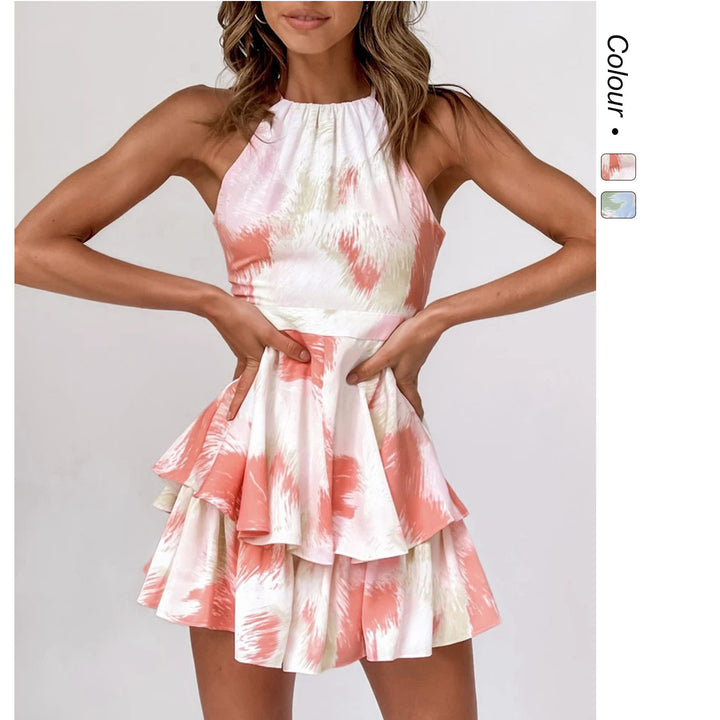 Ladies' mini dress with asymmetric ruffle and innovative print Lune London