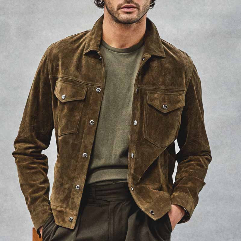 Elegant nubuck jacket for men with practical chest pockets Lune London