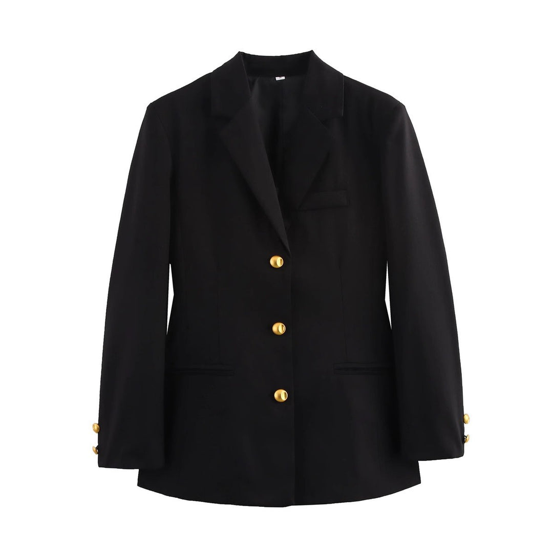 Plaid blazer for women with gold button details Lune London