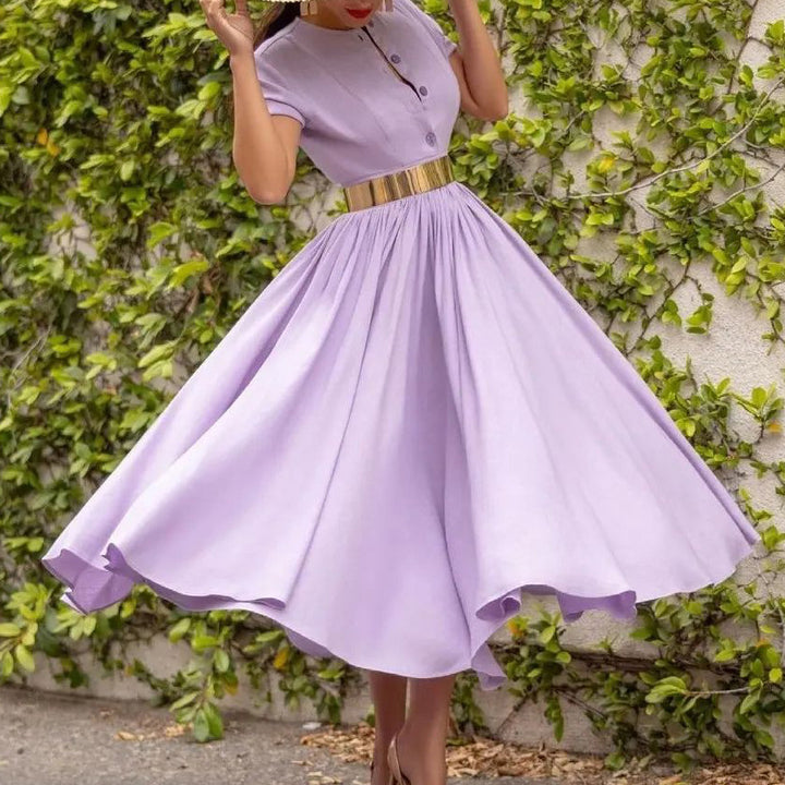 Ladies Elegant Maxi Dress with Buttoning and Glamour Chic Belt