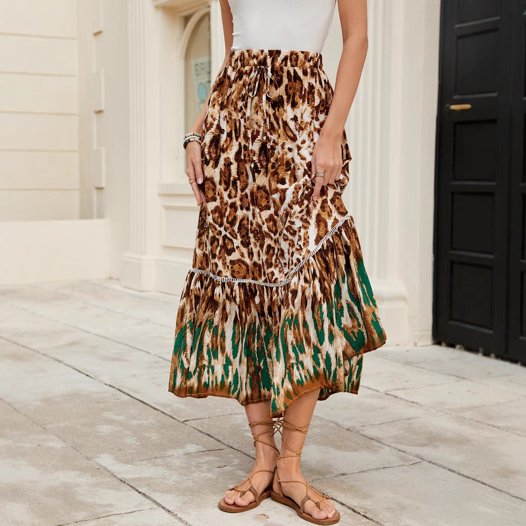 Maxi skirt for women with animal print and voluminous hem Lune London