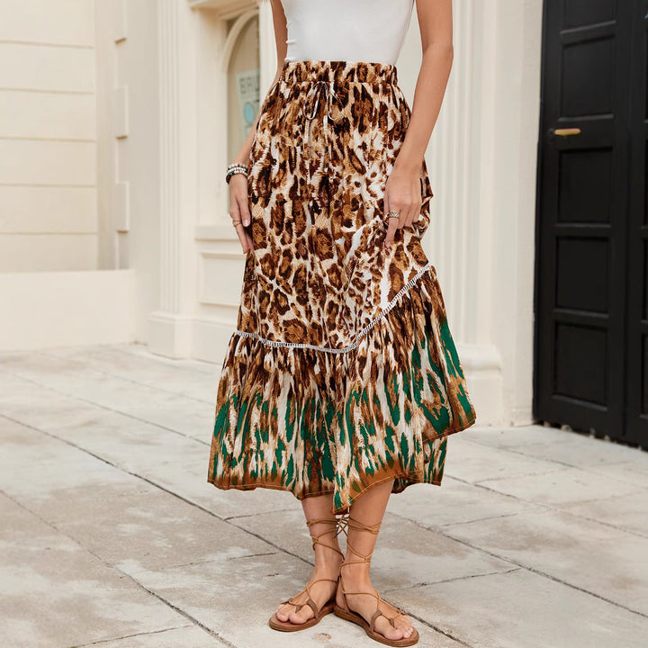 Maxi skirt for women with animal print and voluminous hem Lune London