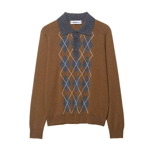 Knitted pullover for ladies with a trendy diamond pattern and a classic polo collar Lune London