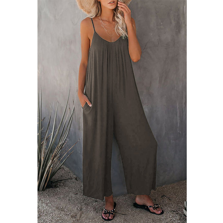 Casual summer jumpsuit for women with plunging neckline and practical pockets Lune London