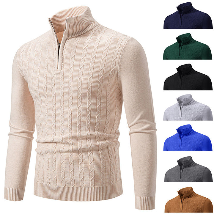 Trendy knitted sweater for men with high collar and zip Lune London