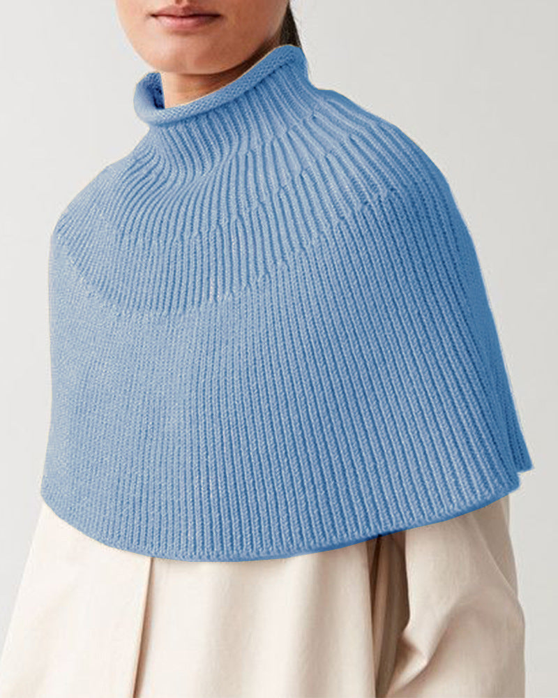 Knitted cape for women with high collar and fine rib structure Lune London