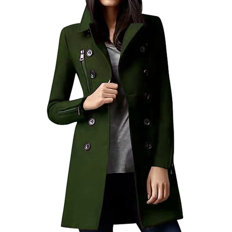 Fashionable short women's coat with double-breasted buttons and side zips Lune London