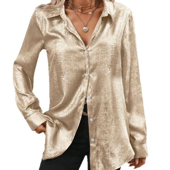 Elegant blouse for women in sparkling fabric with classic collar Lune London