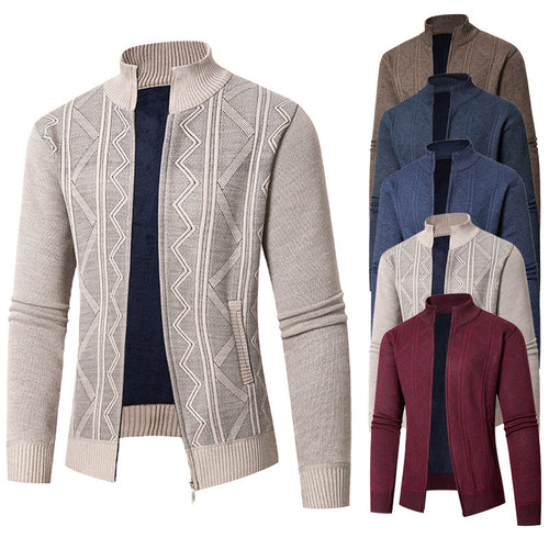 Men's knitted jacket with a structured braid design and a high collar Lune London