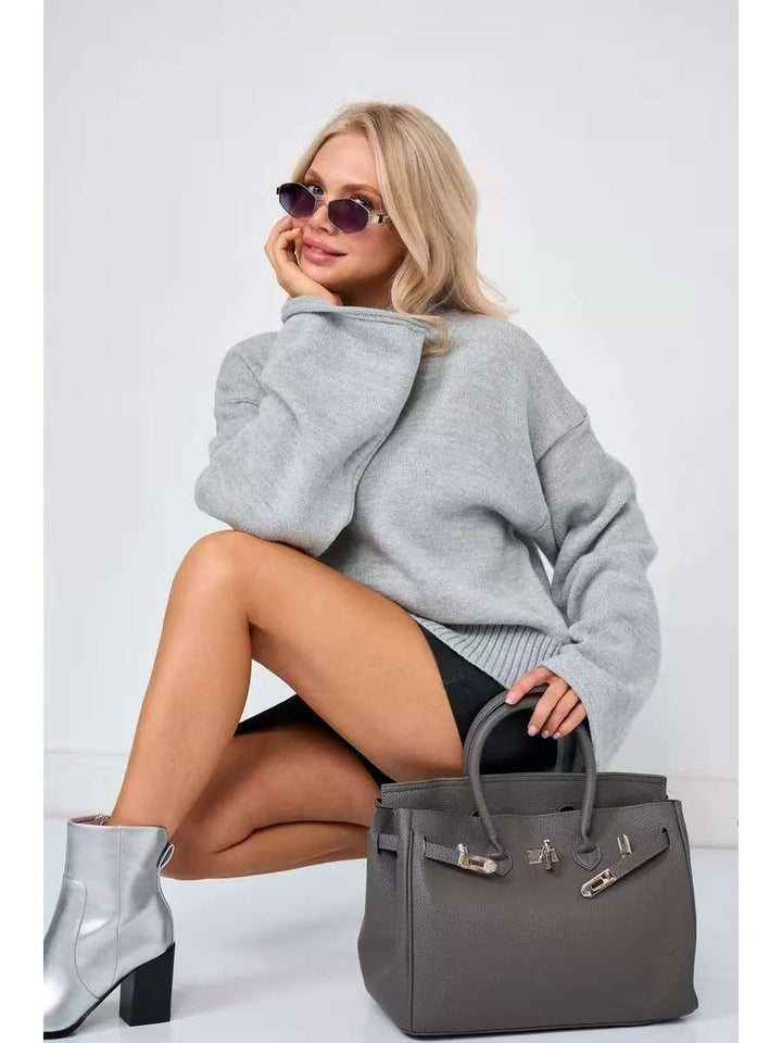 Ladies elegant oversized sweater with a loose fit and high collar Lune London