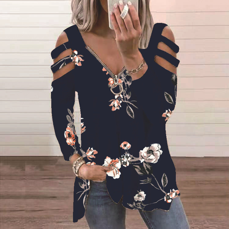Women's blouse with a floral cutout design and a casual V neck Lune London